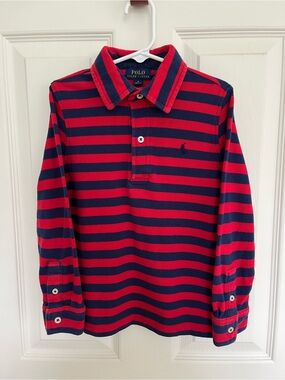 Ralph Lauren Red & Navy Striped Long-Sleeve Polo